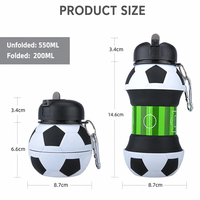 Bouteille d'eau pliable en silicone, design ballon de football, vente en gros directe d'usine, faible MOQ, pour enfants