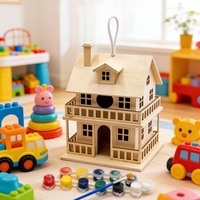 Kit de jeu maison en bois DIY pour enfants, en MDF brut non fini, fournitures de peinture vierges pour activité créative, décoration de table intérieure