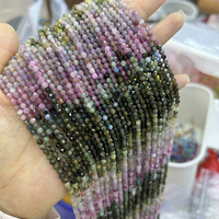 HUI RUI Vente en gros de perles rondes facettées en tourmaline colorée dégradée de 2 mm et 3 mm pour la création de bijoux DIY