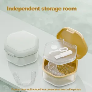1 unidad de estuche portátil de plástico para prótesis dentales, multifuncional, con almacenamiento de herramientas, capas para secado y limpieza por inmersión - Product Image 5