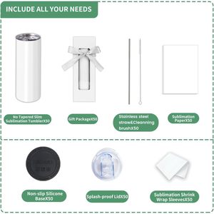 20oz Skinny Sublimation Tumbler Stainless Steel Vacuum Insulated Straight Cup Double Wall Travel <b>Mug</b> - Product Image 2