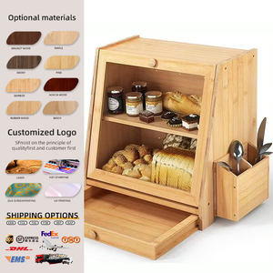 Caja de Pan de Bambú Natural de Doble Capa, Gran Capacidad, Apta para Alimentos, Ecológica, para Encimera de Cocina, Almacenamiento de Pan Casero - Product Image 1