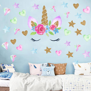 Autocollant mural coloré <span class=keywords><strong>licorne</strong></span> personnalisé, étiquette personnalisée avec nom, thème monogramme en vinyle, papier peint pour <span class=keywords><strong>chambre</strong></span> d'enfant, bébé, <span class=keywords><strong>chambre</strong></span> d'enfant, nouvelle collection - Product Image 1