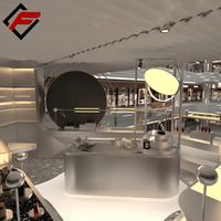 Comptoir d'exposition LED personnalisable avec finition peinte pour magasins de beauté, parfumeries, et boutiques de perruques – Vitrine en verre trempé