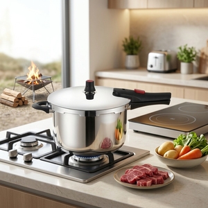 Casserole à pression en acier inoxydable <span class=keywords><strong>pas</strong></span> chère en gros avec surface antiadhésive, 3-10L, CE UL pour cuisinière à gaz et à induction OEM ODM - Product Image 4