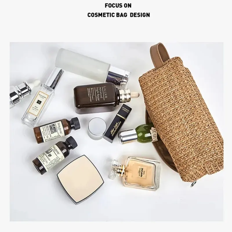 Promotion PP paille bio chanvre beauté maquillage pochette herbe armure grande capacité Portable voyage lavage sacs à cosmétiques