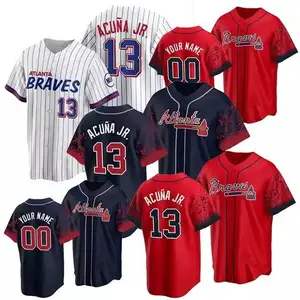 เสื้อเจอร์ซีย์ใหม่ทีม Atlanta City braves 13 acuna 27 rliey 1 albies 54 Fried 5 Freeman เสื้อเบสบอลเย็บ