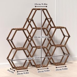 Support de plantes hexagonal d'intérieur pour plusieurs plantes, grand étagère à plantes en bois d'extérieur, support pour 10 pots, support à fleurs pour patio - Product Image 2