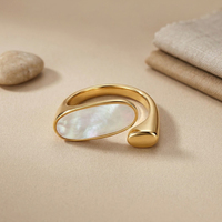 Ensemble de bagues de luxe plaquées or 18 carats, style vintage, avec coquille de nacre, signet empilable, bijoux de doigt étanches en acier inoxydable