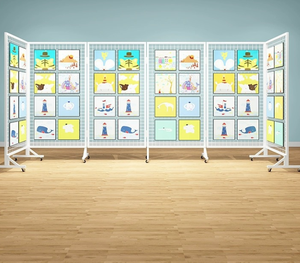 Hiện đại Tầng-thường vụ di động sắt lưới khung dây lưới mẫu giáo làm việc hiển thị đứng nghệ thuật triển lãm triển lãm hiển thị giá - Product Image 2