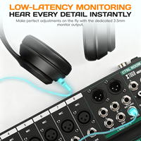 Console de Mixage Audio Professionnelle XTUGA CT6/8 6/8 Canaux, Contrôleur DJ Professionnel avec Alimentation Fantôme 48V Intégrée MP3/BT/USB