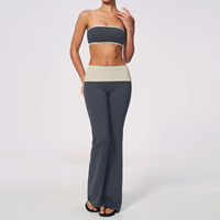 Ensemble de yoga bandeau effet seconde peau color block, taille haute, effet ventre plat, séchage rapide, effet push-up fessier, taille élastique, coupe évasée, pour la gym et l'entraînement