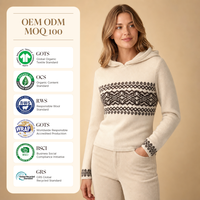 Pull à capuche personnalisé pour femme, motif Fair Isle, en laine et viscose, tricot jacquard, manches longues, style preppy, automne