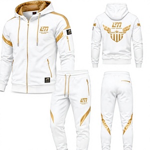 Conjunto Deportivo Informal para Hombre Long Mission, Chaqueta con Capucha y Cremallera en Color Blanco Dorado, Pantalones Deportivos Transpirables y Ligeros para Invierno - Product Image 6