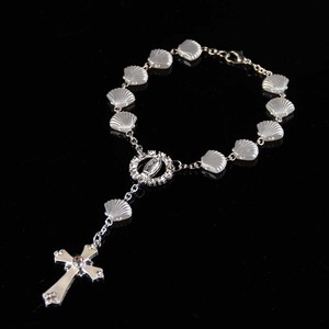 Pulsera de <span class=keywords><strong>Rosario</strong></span> con Cuentas Planas en Forma de Concha de Vieira de 8mm, Plateada en Plata Antigua, de Aleación Vintage - Product Image 3