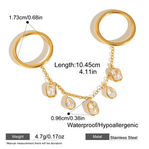 Bague double à pendentif en zircon, en acier inoxydable 316L plaqué or 14k 18k, anti-ternissement, pour doigts - Product Image 6