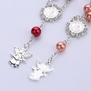Venta caliente Favor DE BODA religioso Bebé Bautismo Cruz Rosario Ángel Corazón 8mm Perla de cristal Rosario Pulsera - Product Image 5