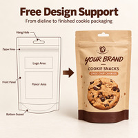 Sacs d'emballage personnalisés pour biscuits, style kraft, pochettes verticales avec trou de suspension, fermeture éclair refermable pour biscuits, snacks, produits de boulangerie