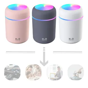 2022 Portable lumière LED mini 300ml h2o humidificateur à brouillard de pulvérisation Double diffuseur d'huile essentielle d'arôme humide humidificateur d'air usb de voiture