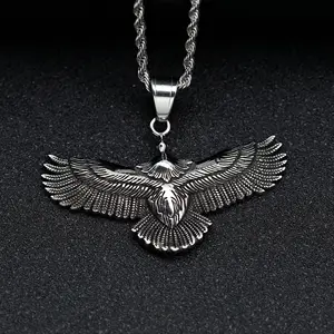 Alte Herstellung Edelstahl Casting Animal Series Lebhafte Adler Anhänger Perlenkette Halskette für Männer