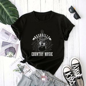 Camiseta con estampado gráfico de guitarra de Country Music Nashville, camisa de algodón de primera calidad - Product Image 1