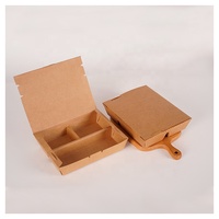 Boîte d'emballage jetable écologique en papier kraft pour la restauration rapide, salades, fruits, desserts, 580 ml, 690 ml, avec 3 ou 4 compartiments