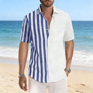 Camisa Hawaiana de Moda para Hombre, Camisa de Manga Corta con Botones, Camisa Casual de Verano a Rayas, Camisa con Estampado de Patchwork, Top de Playa - Product Image 5