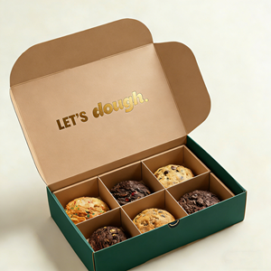 Biologisch Abbaubare Lebensmittel-Papierboxen Heißprägung Bedruckte Individuelle Lebensmittelverpackungsbox Gebäck Brownie Keksboxen mit Trennwänden - Product Image 3