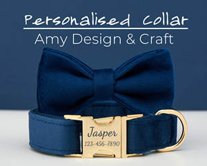 Personalized Dog Bow <b>Tie</b> Lead Set,Navy Blue Veet Collar With Engraved Pet Name Metal Buckle - Product Image 1