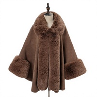 Poncho châle en fausse fourrure de lapin tricoté épais pour femme, anti-plis, avec manches chauve-souris et bouton unique, style streetwear