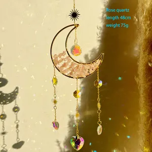 Best Price Natural Wind Chimes Crystal Moon Sun Catcher Crystal Hanging Amethyst Suncatcher