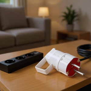 Prise Schuko blanche avec poignée Vito, connecteur électrique 2 broches pour rallonge électrique - Product Image 3