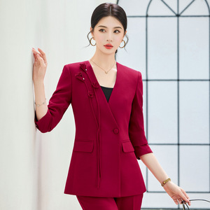 Women's Suit Set Red White Solid Color Polyester Fiber Spring <b>Work</b> Formal Wear Casual Suit Professional Office Outfit - Product Image 3