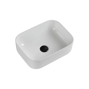 Lavabo de cerámica rectangular moderno al por mayor con borde redondo de superficie lisa sobre instalación de mostrador para aplicación de hotel - Product Image 1