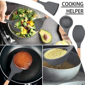 Lot de 33 ustensiles de cuisine personnalisés en silicone avec manche en bois, spatules mélangeuses antiadhésives pour batterie de cuisine - Product Image 5