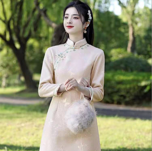 Verano tradicional <span class=keywords><strong>Qi</strong></span> <span class=keywords><strong>PAO</strong></span> elegante retro de longitud media chica versión mejorada estilo chino damas jóvenes mujeres cheongsam fábrica - Product Image 2