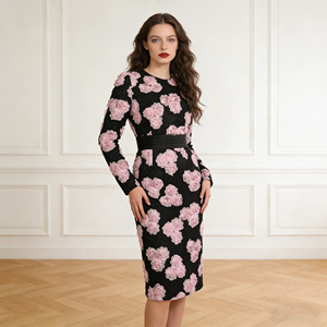 ZYHT 65473 Abito Romantico Floreale <span class=keywords><strong>al</strong></span> <span class=keywords><strong>Ginocchio</strong></span>, Maniche Lunghe, Rosa Trasparente, Elegante e Modesto, in Tulle con Applicazioni per Donne - Product Image 1