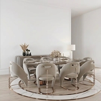 Ensemble de Table à Manger de Luxe Furnistyle Style Nordique pour Villa/Hôtel, avec 6/8/10 Chaises de Salle à Manger en Tissu ou Cuir Véritable
