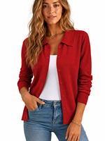 Damen Klassischer Strick-Cardigan mit Kragen und Knopfleiste, Langarm-Pullover mit Rundhalsausschnitt und Geripptem Saum, Lässige Oberbekleidung, OEM/ODM