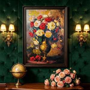 Arte da parete <span class=keywords><strong>vaso</strong></span> d'oro lusso rosa rilievo 3D pittura a olio natura morta decorazione casa - Product Image 2