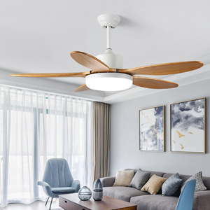 Ventilateur de plafond électrique blanc avec lumière LED moteur à courant continu corps en bois décoratif pour chambre et salon - Product Image 2