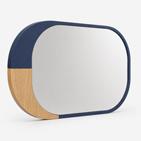 Miroir mural horizontal bleu marine et bois, miroir color block pour entrée, coiffeuse et décoration intérieure, vente en gros