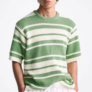 Custom Casual Fashion Knitted Short-Sleeved Shirt High Quality Cotton Knit T-Shirt Men's Jacquard Knitwear