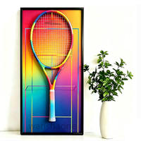 Seni Dinding Dekoratif dengan Lampu, Bingkai Pajangan Raket Tenis untuk Penggemar Tenis, Kenang-kenangan Olahraga
