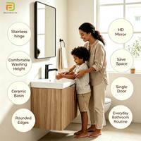Meuble de salle de bain mural en contreplaqué, compact, gain de place, avec lavabo simple et miroir – Vente en gros