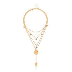 Joyería Rosa flor strass multicapa colgante redondo Mujer moda calle tendencia collar - Product Image 1