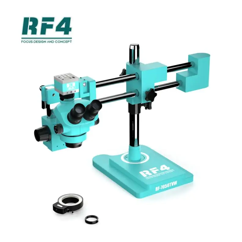 RF4 RF7050TVW-2KC2 1447-50X三眼ズーム2KC2カメラ顕微鏡回転ダブルアームサポート電子電話メンテナンス