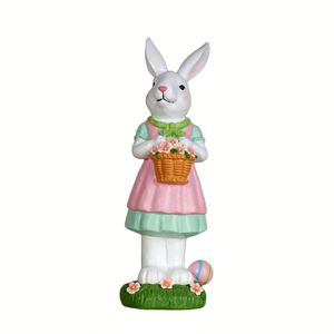 Estatua de Resina Artística Personalizada de Conejo de Pascua con Cesta de Flores y Huevo de Pascua, Decoración de Jardín de Primavera, Regalo para el Hogar - Product Image 1