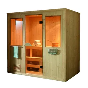 3-4人定制木制桑拿房，配有传统加热器石材现代实木公寓红杉桑拿炉