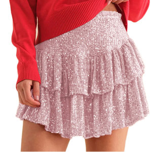 Jupe courte sexy en sequins pour femme, taille haute, plissée, mini-jupe brillante métallique, tenue de club, jupes de rave, vente en gros - Product Image 1